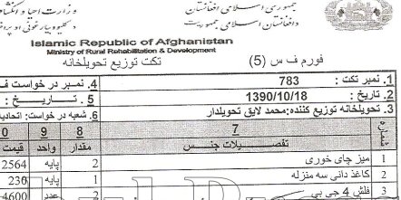 نمونه ای کوچک از اختلاس در وزارت احیا و انکشاف دهات رژيم حامد کرزی